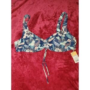 Blue Floral Tropical Flower Bikini Top xl